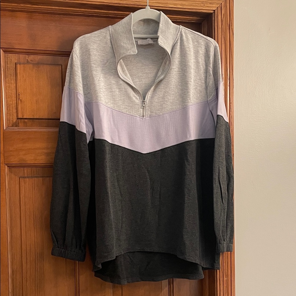 LOFT Gray and Lavender Quarter-Zip Pullover